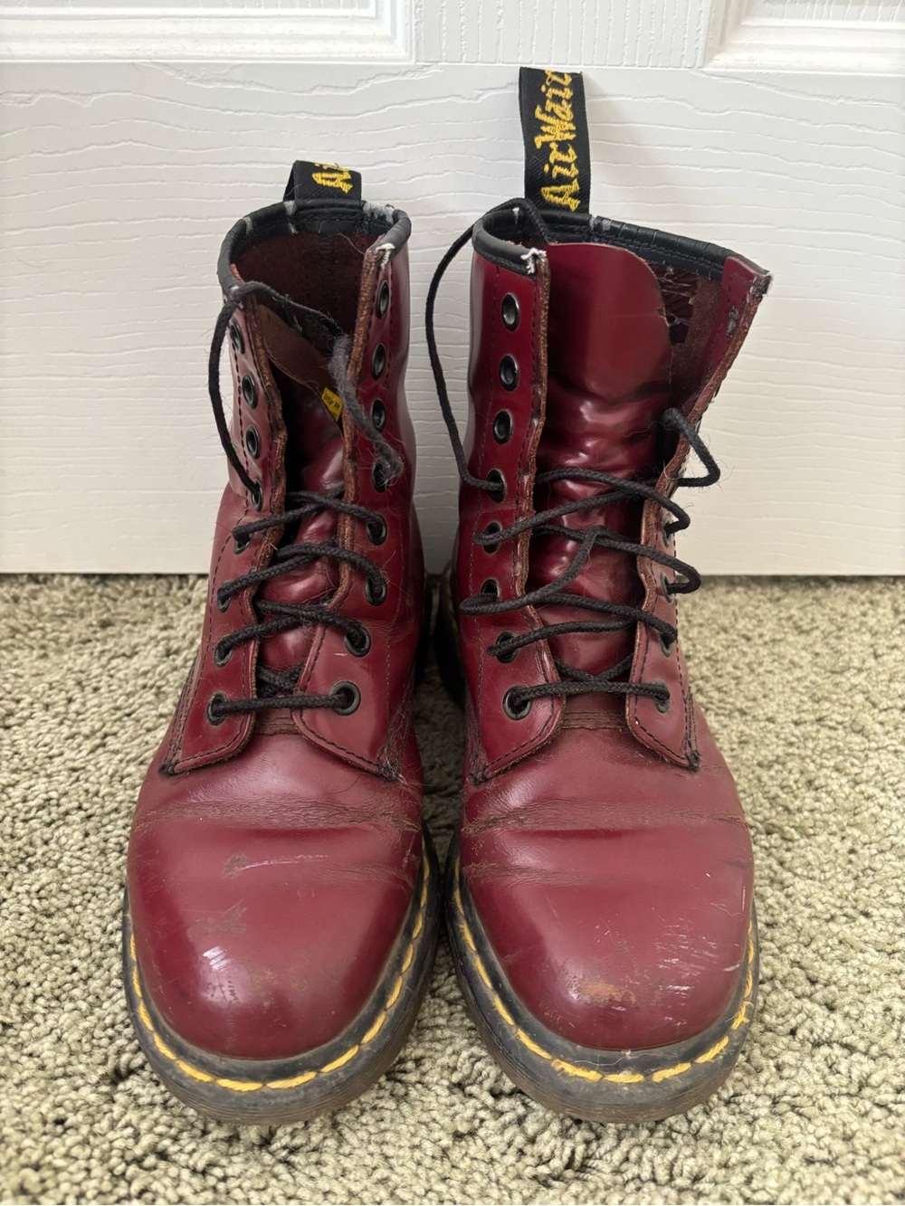 Dr. Martens Men's Burgundy Leather Lace-Up Work Boots